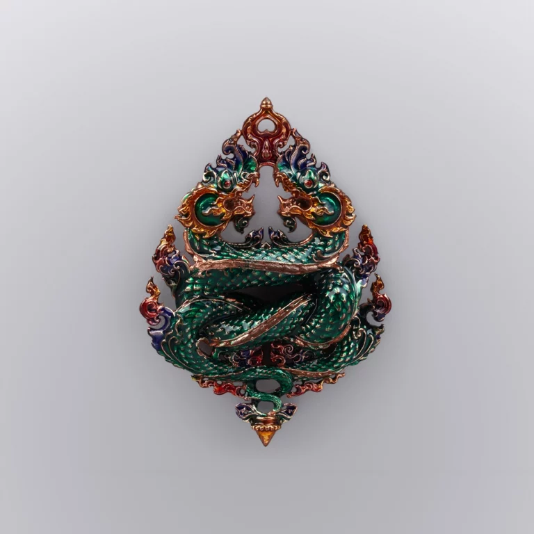 ทองแดงลงยา สีวันพุธ (กลางวัน) เหรียญพญานาค รุ่นนาคเกี้ยว - Highness Amulet