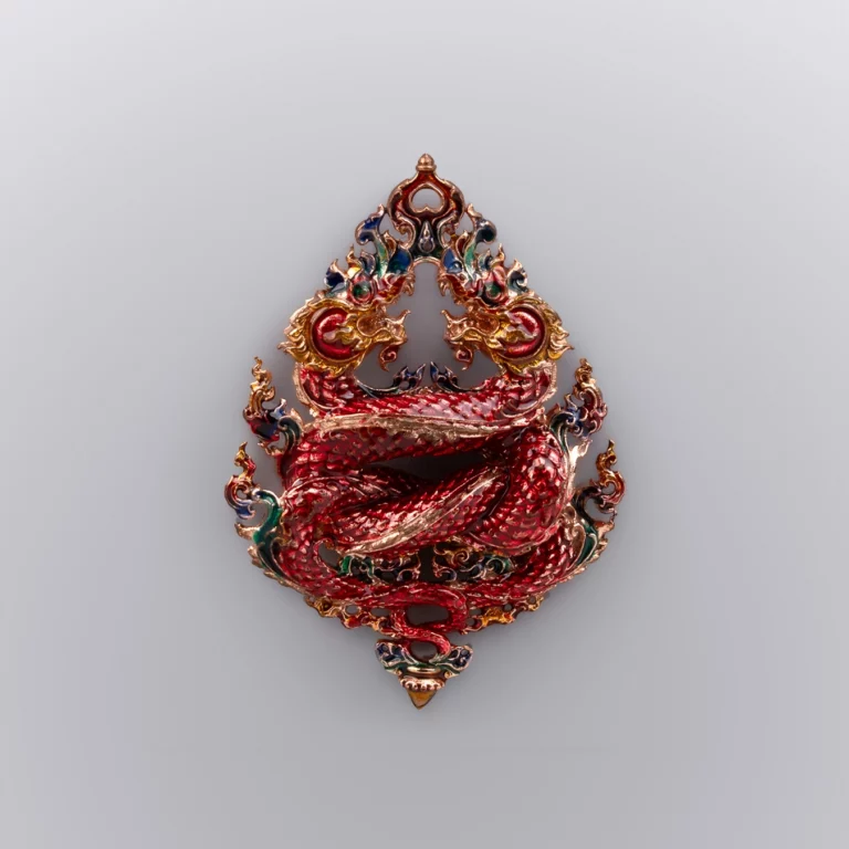 ทองแดงลงยา สีวันอังคาร เหรียญพญานาค รุ่นนาคเกี้ยว - Highness Amulet