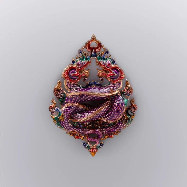 ทองแดงลงยา สีวันเสาร์ เหรียญพญานาค รุ่นนาคเกี้ยว - Highness Amulet