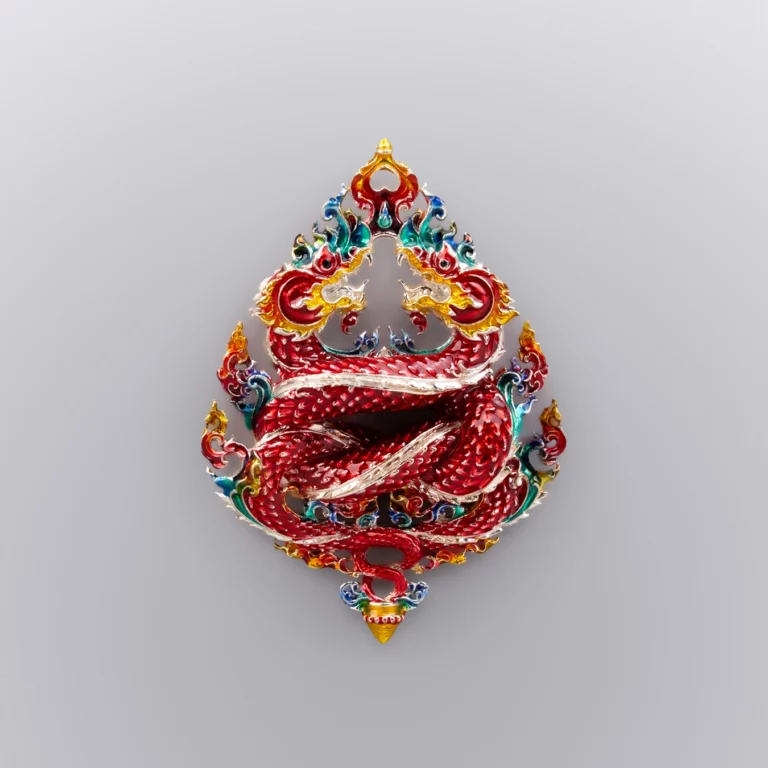เนื้อเงินลงยาแดง เหรียญพญานาค รุ่นนาคเกี้ยว - Highness Amulet