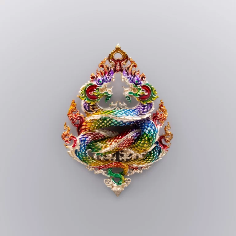 เนื้อเงินลงยา 7 สี เหรียญพญานาค รุ่นนาคเกี้ยว - Highness Amulet